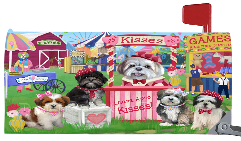 Carnival Kissing Booth Lhasa Apso Dogs Magnetic Mailbox Cover Both Sides Pet Theme Printed Decorative Letter Box Wrap Case Postbox Thick Magnetic Vinyl Material