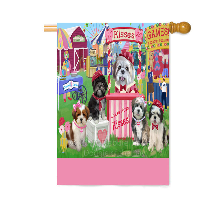 Personalized Carnival Kissing Booth Lhasa Apso Dogs Custom House Flag FLG63618