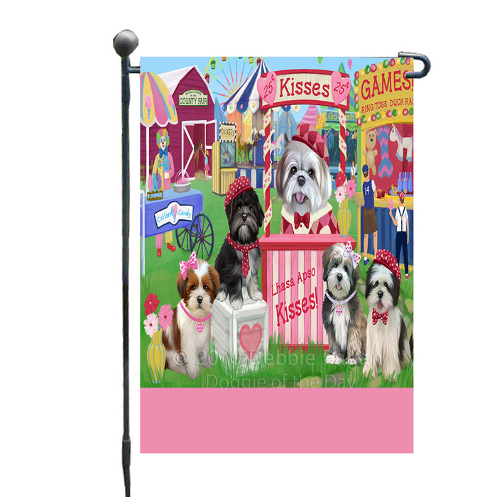 Personalized Carnival Kissing Booth Lhasa Apso Dogs Custom Garden Flag GFLG64294