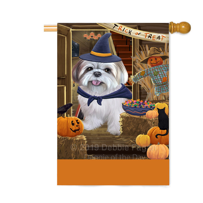 Personalized Enter at Own Risk Trick or Treat Halloween Lhasa Apso Dog Custom House Flag FLG-DOTD-A59686