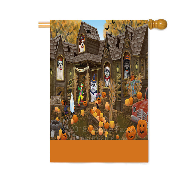 Personalized Haunted House Trick or Treat Halloween Lhasa Apso Dogs Custom House Flag FLG-DOTD-A59687