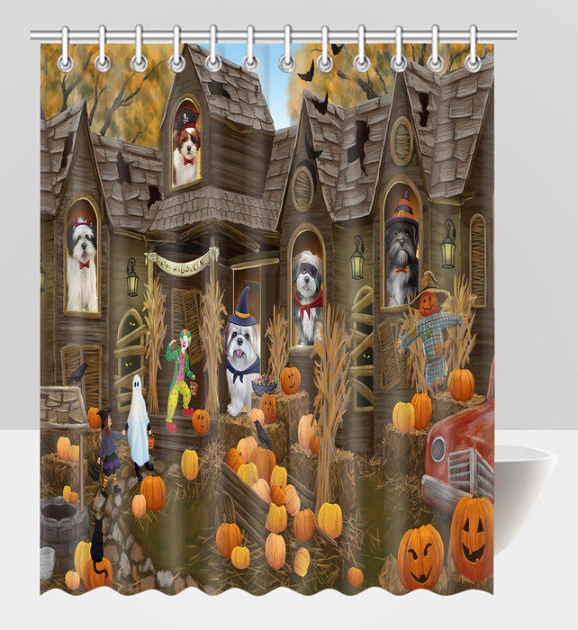 Haunted House Halloween Trick or Treat Lhasa Apso Dogs Shower Curtain