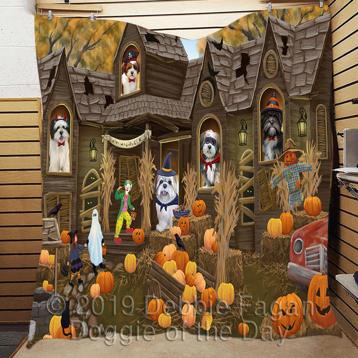 Haunted House Halloween Trick or Treat Lhasa Apso Dogs Quilt