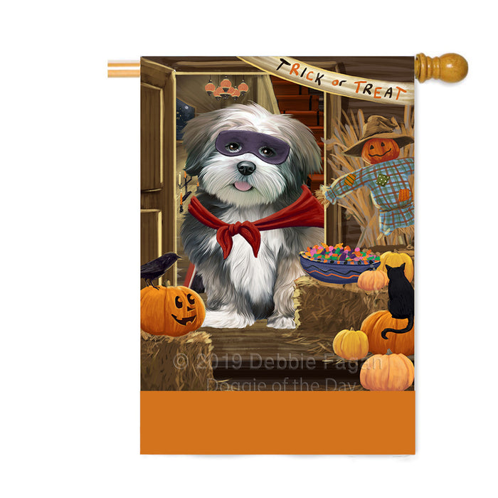 Personalized Enter at Own Risk Trick or Treat Halloween Lhasa Apso Dog Custom House Flag FLG-DOTD-A59688