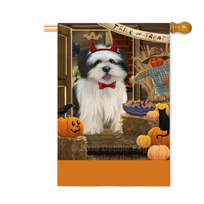 Personalized Enter at Own Risk Trick or Treat Halloween Lhasa Apso Dog Custom House Flag FLG-DOTD-A59690
