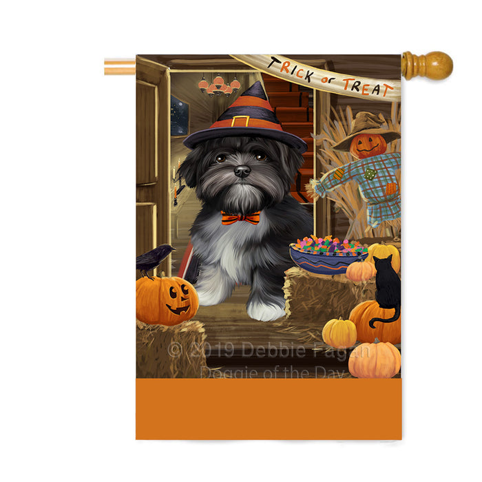 Personalized Enter at Own Risk Trick or Treat Halloween Lhasa Apso Dog Custom House Flag FLG-DOTD-A59691