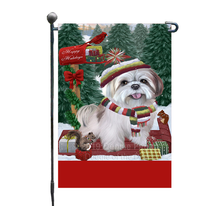Personalized Merry Christmas Woodland Sled  Lhasa Apso Dog Custom Garden Flags GFLG-DOTD-A61619