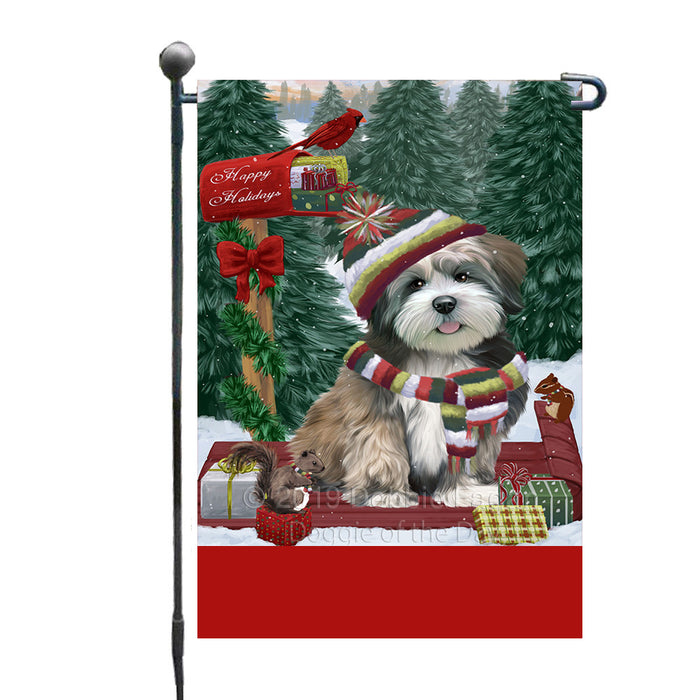 Personalized Merry Christmas Woodland Sled  Lhasa Apso Dog Custom Garden Flags GFLG-DOTD-A61620