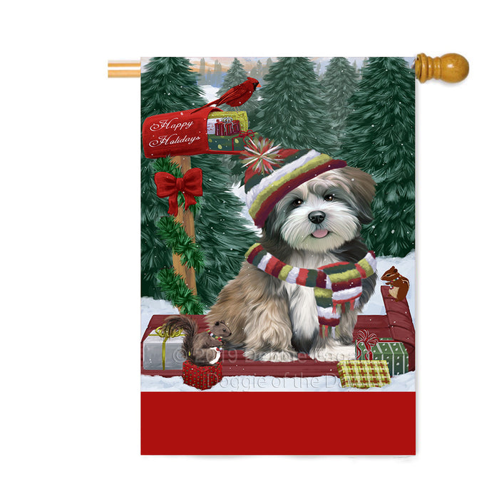 Personalized Merry Christmas Woodland Sled Lhasa Apso Dog Custom House Flag FLG-DOTD-A61676