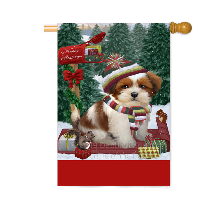 Personalized Merry Christmas Woodland Sled Lhasa Apso Dog Custom House Flag FLG-DOTD-A61677