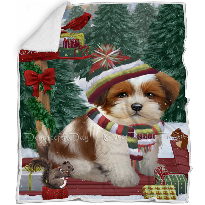 Merry Christmas Woodland Sled Lhasa Apso Dog Blanket BLNKT114105