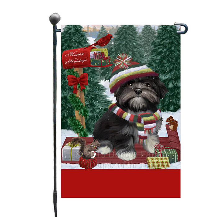 Personalized Merry Christmas Woodland Sled  Lhasa Apso Dog Custom Garden Flags GFLG-DOTD-A61622