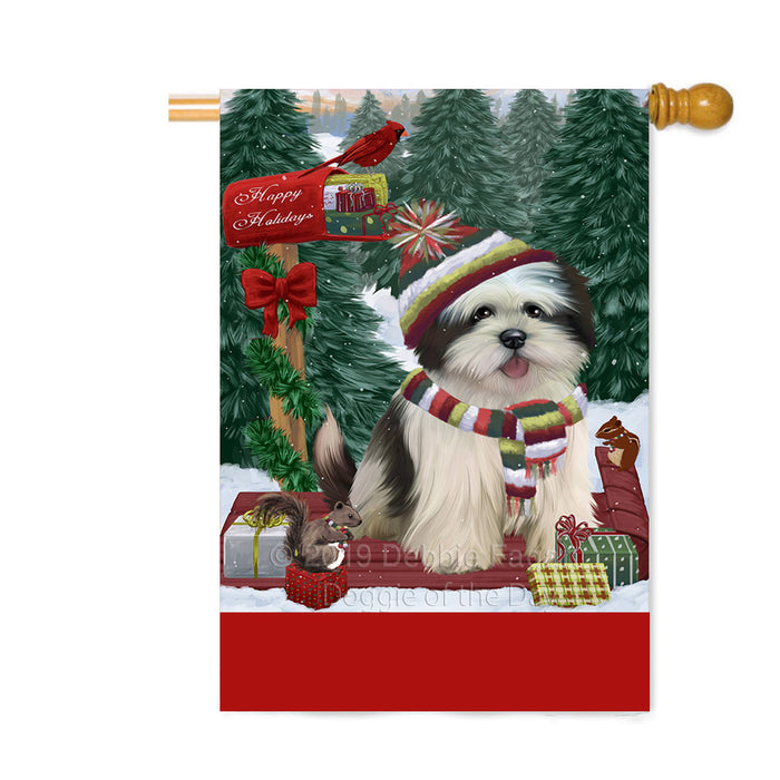 Personalized Merry Christmas Woodland Sled Lhasa Apso Dog Custom House Flag FLG-DOTD-A61679