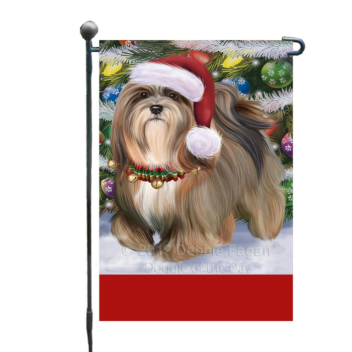 Personalized Trotting in the Snow Lhasa Apso Dog Custom Garden Flags GFLG-DOTD-A60750