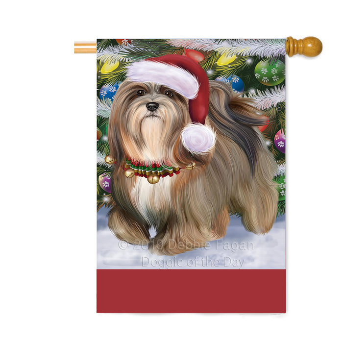 Personalized Trotting in the Snow Lhasa Apso Dog Custom House Flag FLG-DOTD-A60806