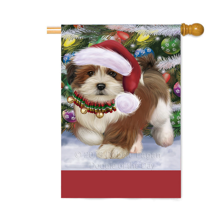 Personalized Trotting in the Snow Lhasa Apso Dog Custom House Flag FLG-DOTD-A60807
