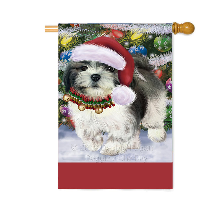 Personalized Trotting in the Snow Lhasa Apso Dog Custom House Flag FLG-DOTD-A60808