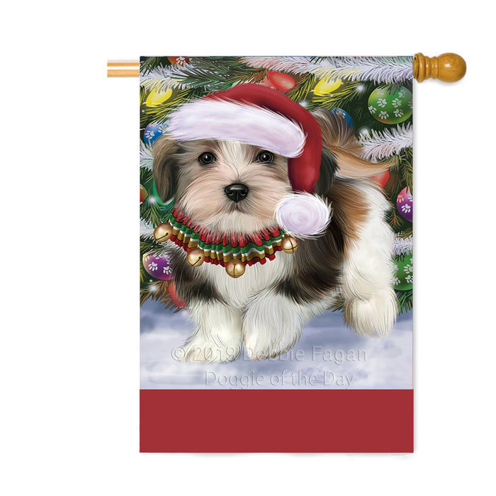 Personalized Trotting in the Snow Lhasa Apso Dog Custom House Flag FLG-DOTD-A60809