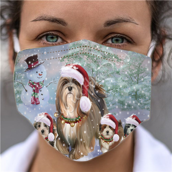 Christmas Running Fammily Lhasa Apso Dogs Face Mask FM48725