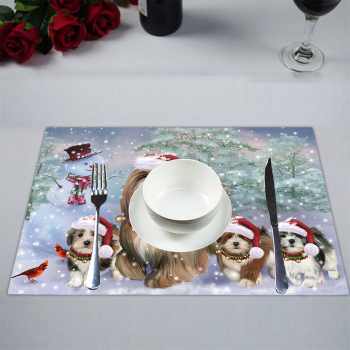 Christmas Running Fammily Lhasa Apso Dogs Placemat