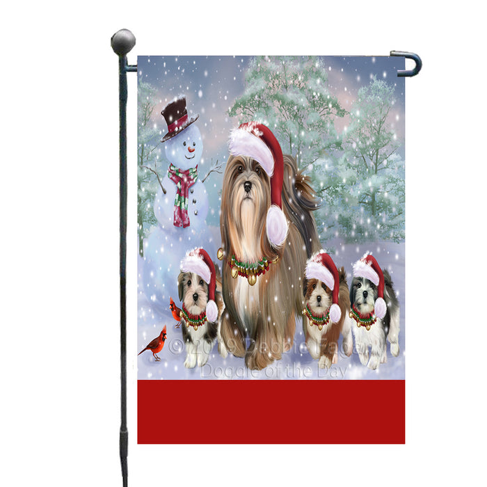 Personalized Christmas Running Family Lhasa Apso Dogs Custom Garden Flags GFLG-DOTD-A60337