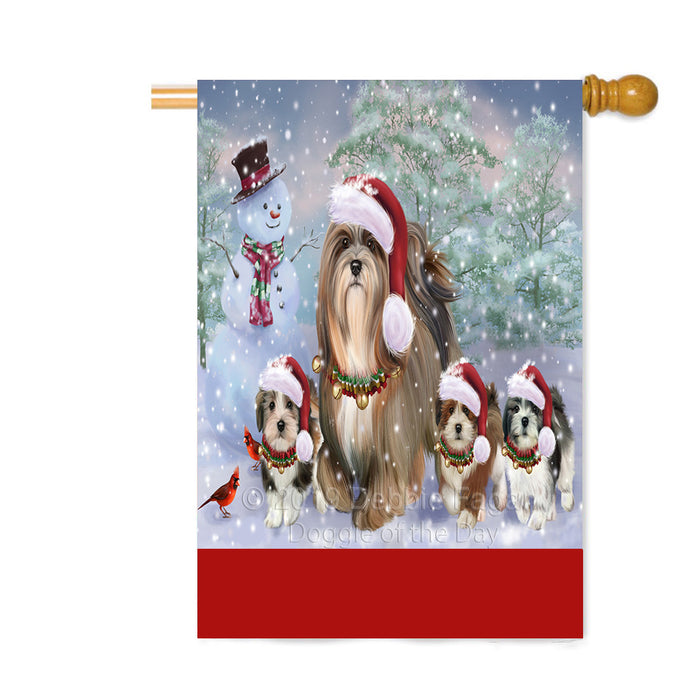 Personalized Christmas Running Family Lhasa Apso Dogs Custom House Flag FLG-DOTD-A60393