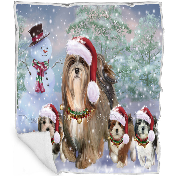Christmas Running Family Lhasa Apso Dogs Blanket BLNKT134490