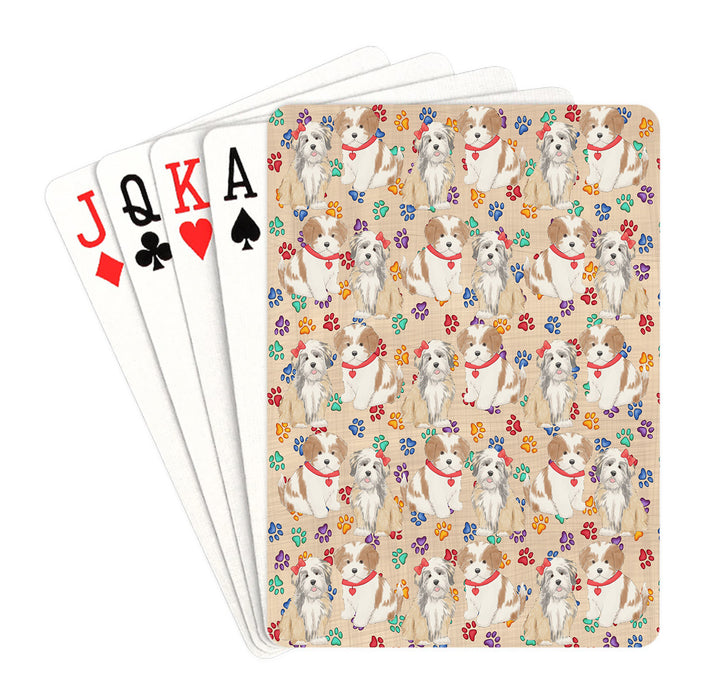 Rainbow Paw Print Lhasa Apso Dogs Red Playing Card Decks