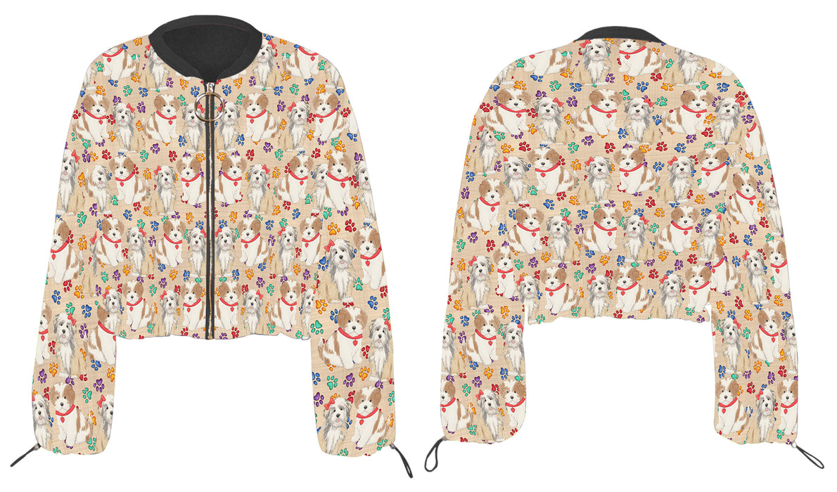 Rainbow Paw Print Lhasa Apso Dogs Cropped Chiffon Women's Jacket WH50566
