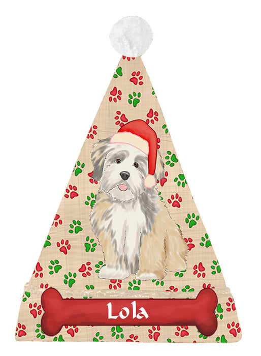 Pet Name Personalized Christmas Paw Print Lhasa Apso Dogs Santa Hat
