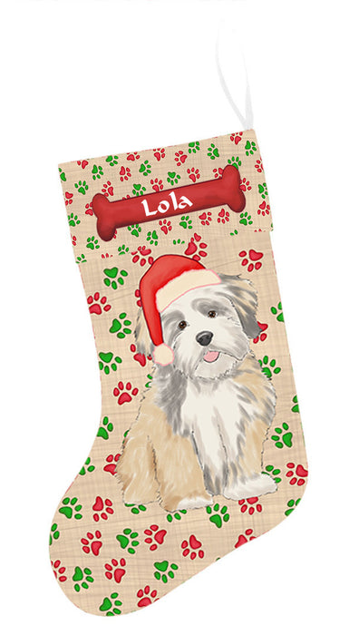 Pet Name Personalized Christmas Paw Print Lhasa Apso Dogs Stocking