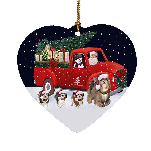 Christmas Express Delivery Red Truck Running Lhasa Apso Dogs Heart Christmas Ornament RFPOR58099