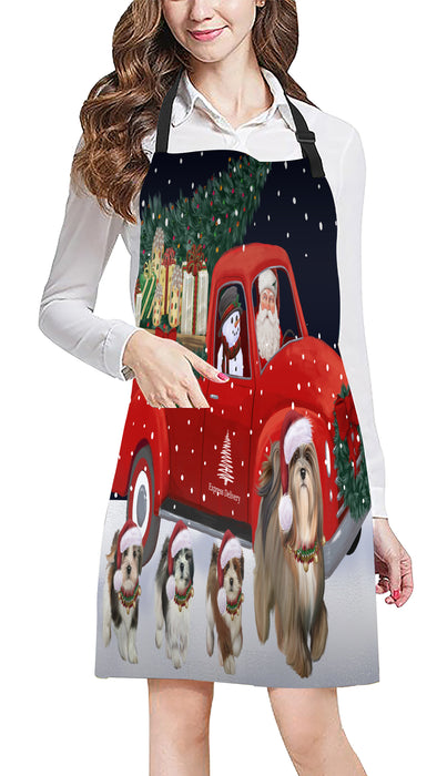 Christmas Express Delivery Red Truck Running Lhasa Apso Dogs Apron Apron-48133