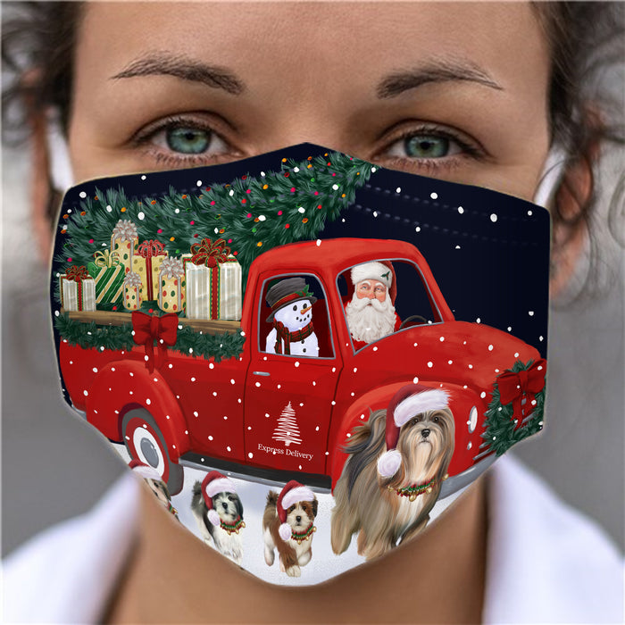 Christmas Express Delivery Red Truck Running Lhasa Apso Dogs Face Mask FM49876