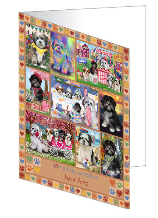 Love is Being Owned Lhasa Apso Dog Beige Handmade Artwork Assorted Pets Greeting Cards and Note Cards with Envelopes for All Occasions and Holiday Seasons GCD77390