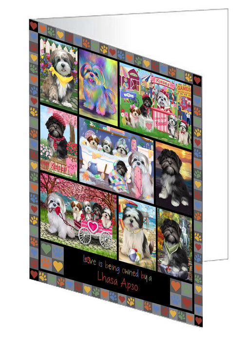 Love is Being Owned Lhasa Apso Dog Grey Handmade Artwork Assorted Pets Greeting Cards and Note Cards with Envelopes for All Occasions and Holiday Seasons GCD77393
