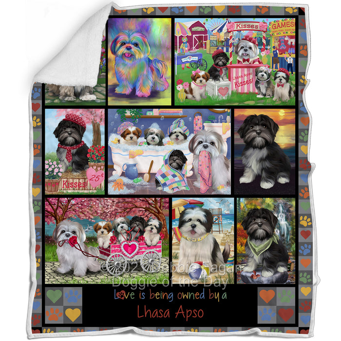 Love is Being Owned Lhasa Apso Dog Grey Blanket BLNKT137613