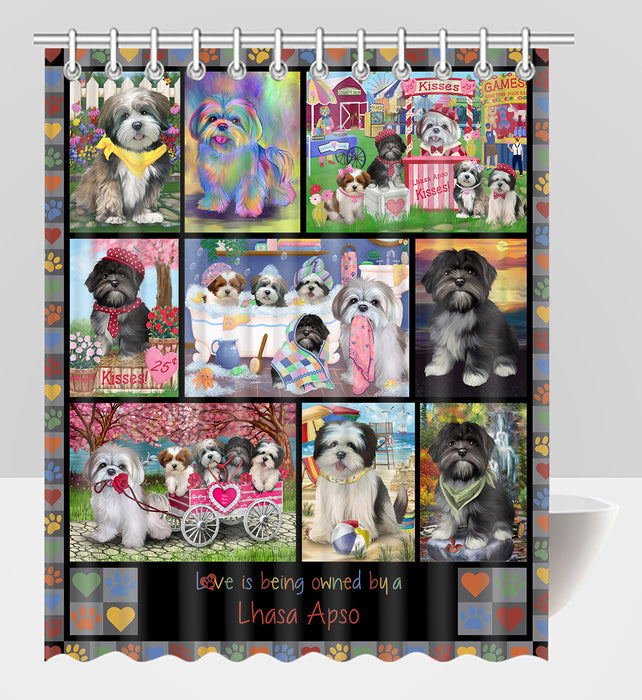 Love is Being Owned Lhasa Apso Dog Grey Shower Curtain