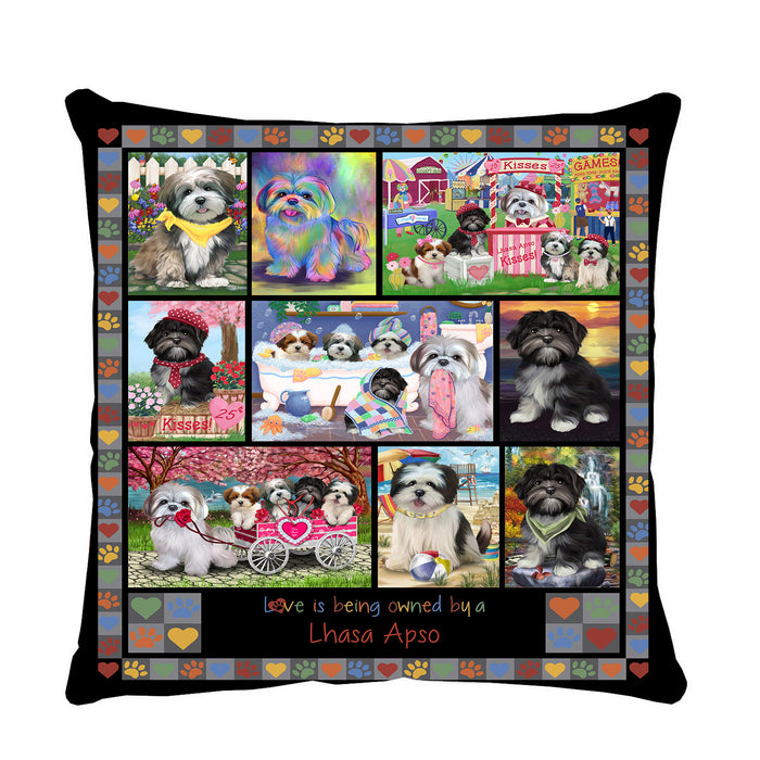 Love is Being Owned Lhasa Apso Dog Grey Pillow PIL84896