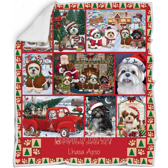 Love is Being Owned Christmas Lhasa Apso Dogs Blanket BLNKT143479