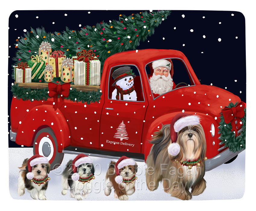 Christmas Express Delivery Red Truck Running Lhasa Apso Dogs Blanket BLNKT141853