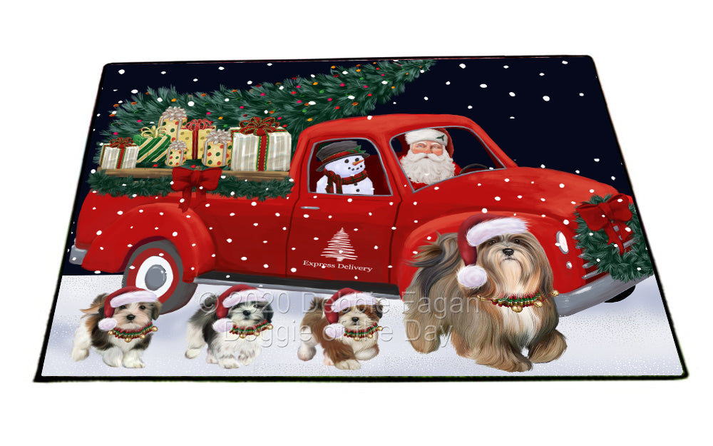 Christmas Express Delivery Red Truck Running Lhasa Apso Dogs Indoor/Outdoor Welcome Floormat - Premium Quality Washable Anti-Slip Doormat Rug FLMS56644