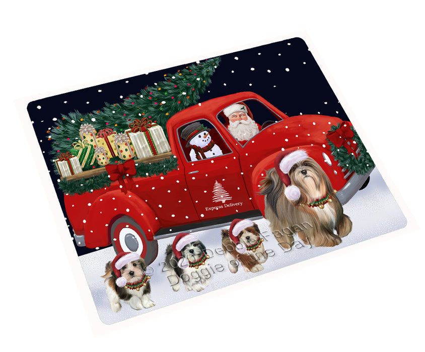 Christmas Express Delivery Red Truck Running Lhasa Apso Dogs Cutting Board - Easy Grip Non-Slip Dishwasher Safe Chopping Board Vegetables C77824