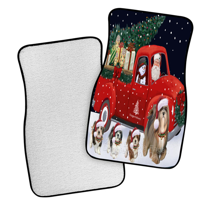 Christmas Express Delivery Red Truck Running Lhasa Apso Dogs Polyester Anti-Slip Vehicle Carpet Car Floor Mats  CFM49501