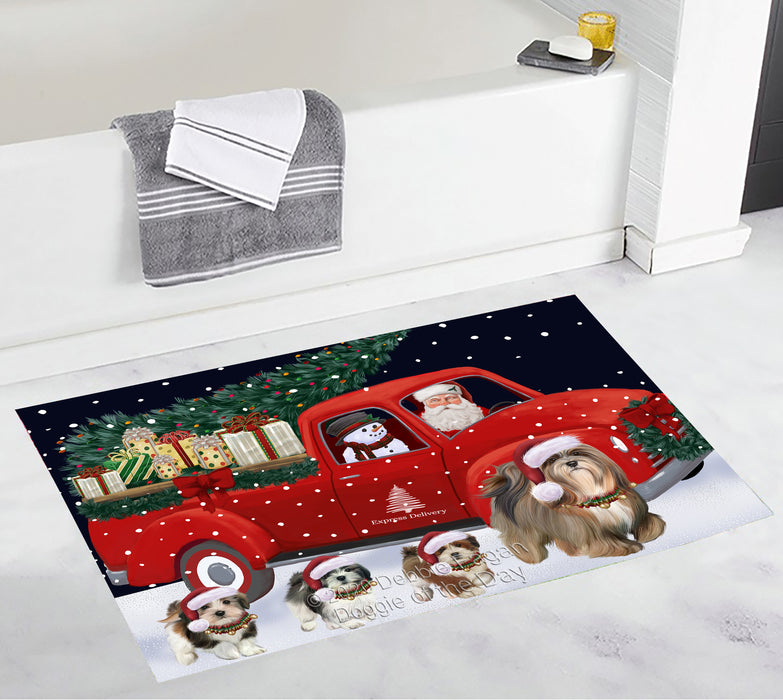 Christmas Express Delivery Red Truck Running Lhasa Apso Dogs Bath Mat BRUG53527