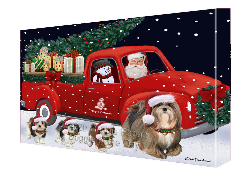 Christmas Express Delivery Red Truck Running Lhasa Apso Dogs Canvas Print Wall Art Décor CVS146159