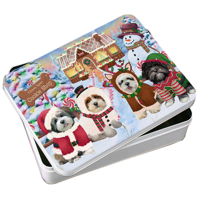 Holiday Gingerbread Cookie Shop Lhasa Apsos Dog Photo Storage Tin PITN56354
