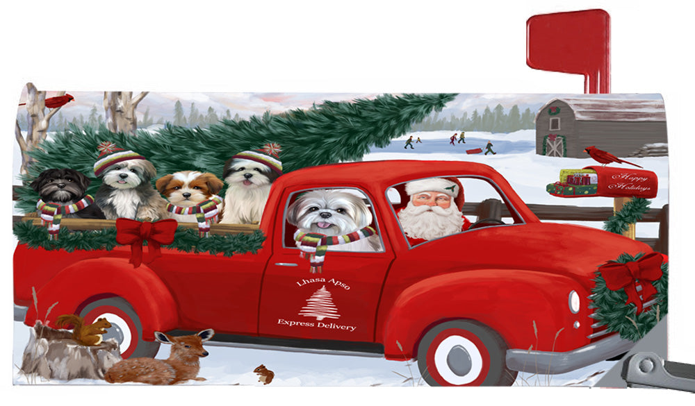 Magnetic Mailbox Cover Christmas Santa Express Delivery Lhasa Apsos Dog MBC48331