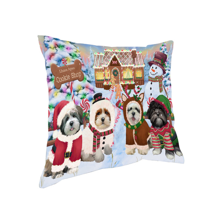 Holiday Gingerbread Cookie Shop Lhasa Apsos Dog Pillow PIL79936