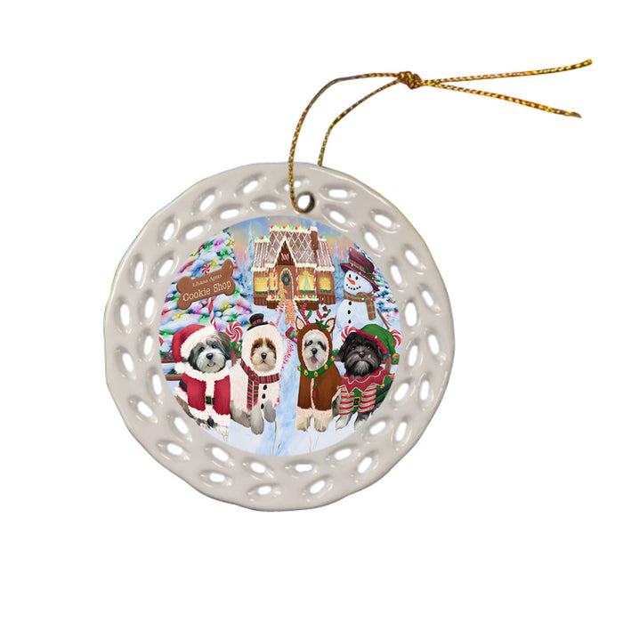 Holiday Gingerbread Cookie Shop Lhasa Apsos Dog Ceramic Doily Ornament DPOR56767